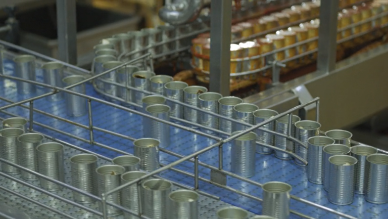 Conveyor Line Organizing Products in a Canning Factory
