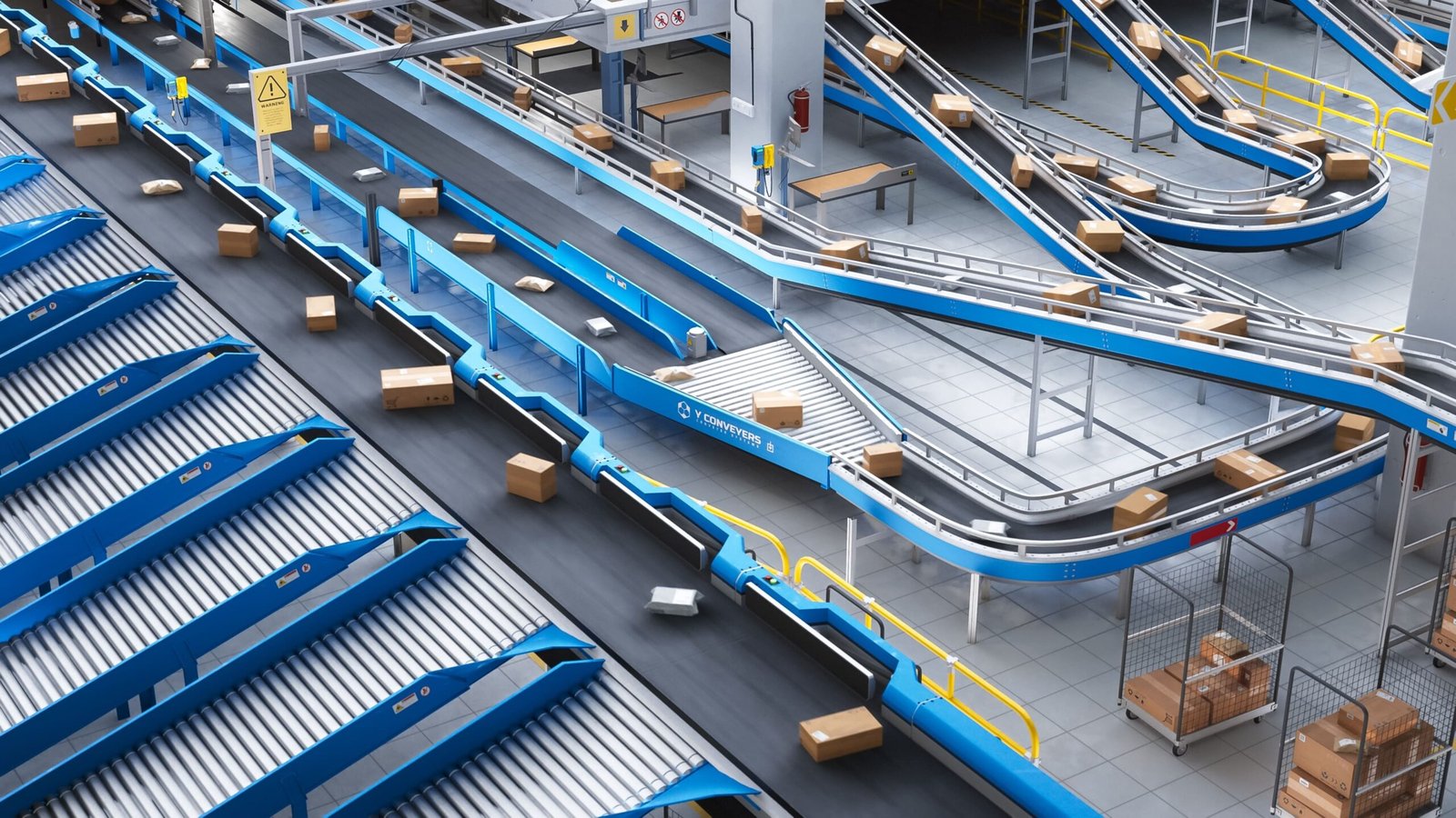 Industrial roller conveyor gravity roller conveyor system in a warehouse setting